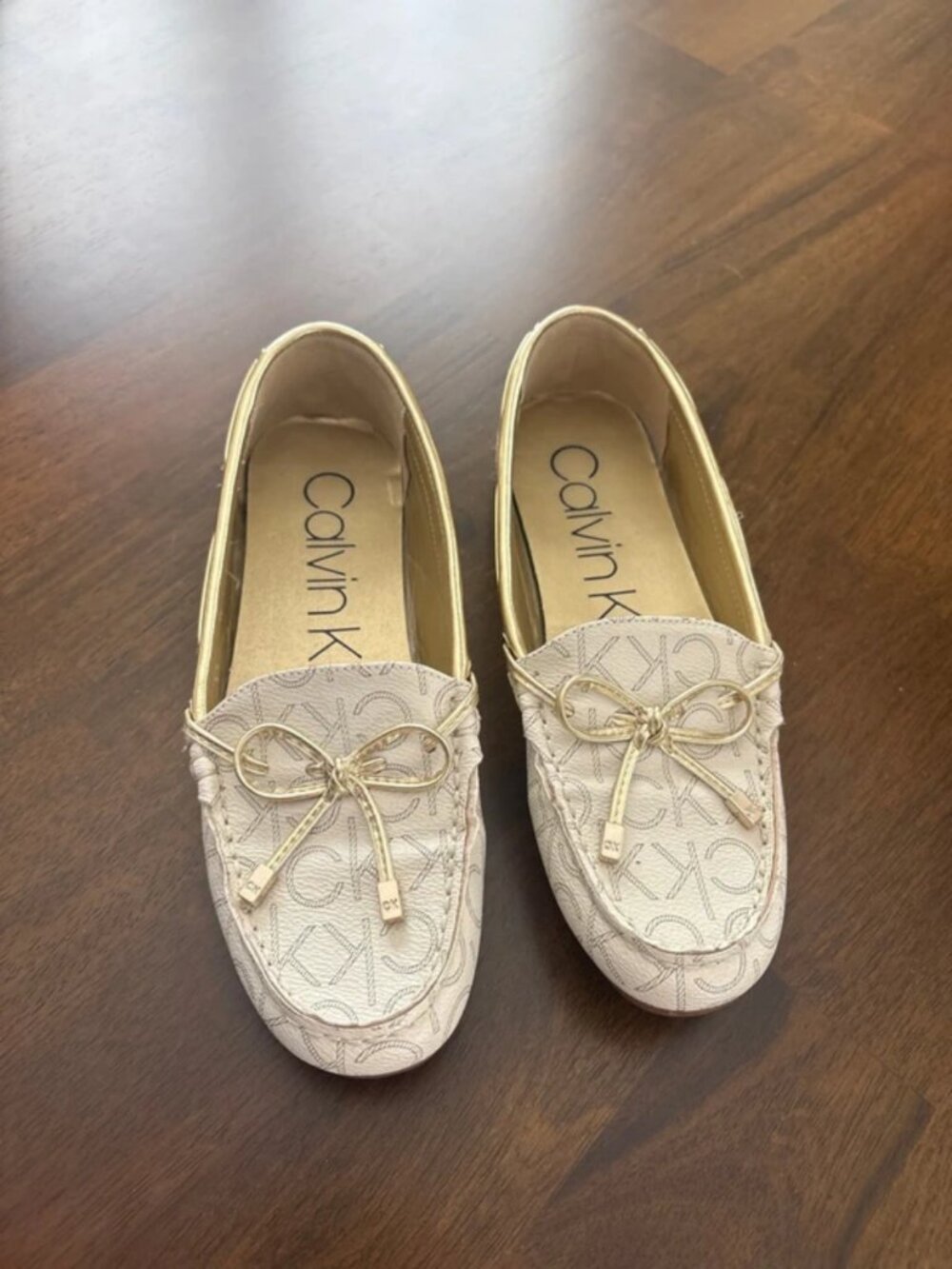 Calvin Klein Cream and Gold Bow Shoes